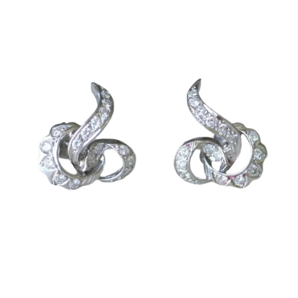 Boucles d'Oreilles Volutes Diamant Or Blanc - Castafiore