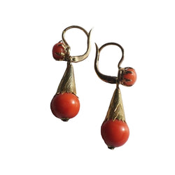 Boucles d’oreilles XIXe en or rose et corail - Castafiore