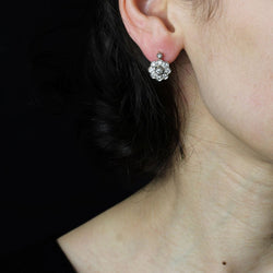 Boucles d'oreillles anciennes fleurs de diamants - Castafiore