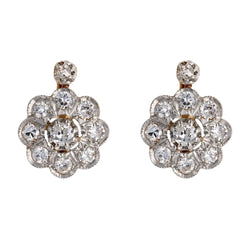 Boucles d'oreillles anciennes fleurs de diamants - Castafiore