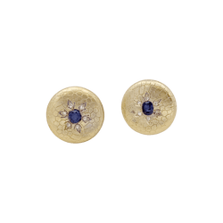 Boutons de col en or jaune, saphirs et diamants. - Castafiore