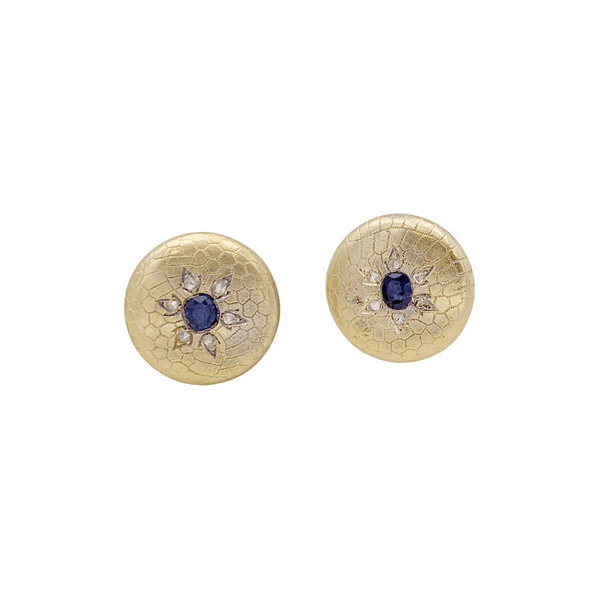 Boutons de col en or jaune, saphirs et diamants. - Castafiore