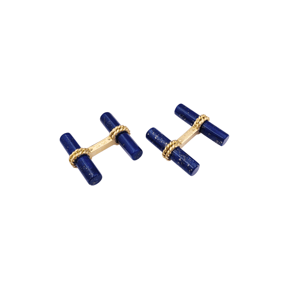 Boutons de manchette BOUCHERON en or jaune et lapis - lazuli - Castafiore