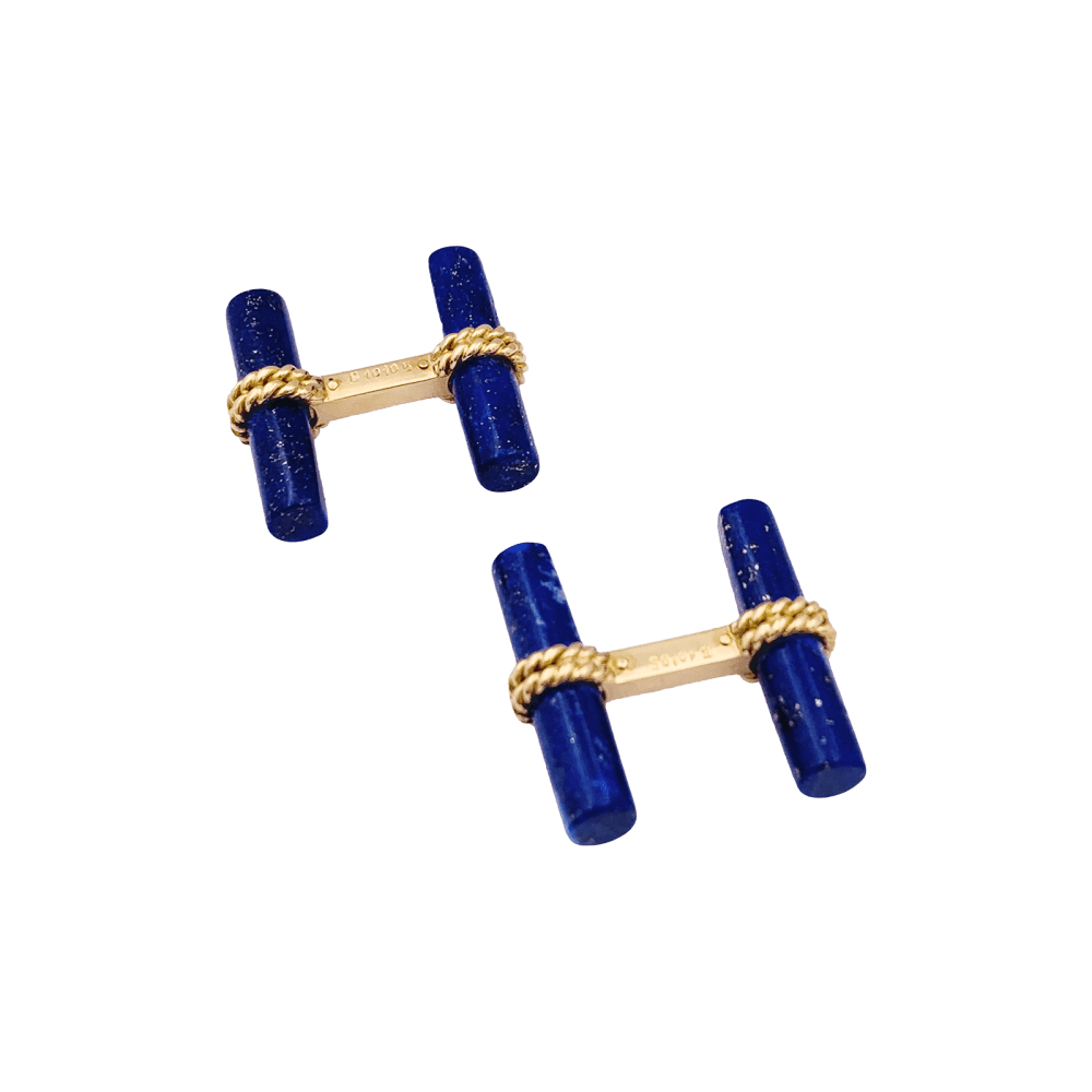 Boutons de manchette BOUCHERON en or jaune et lapis - lazuli - Castafiore