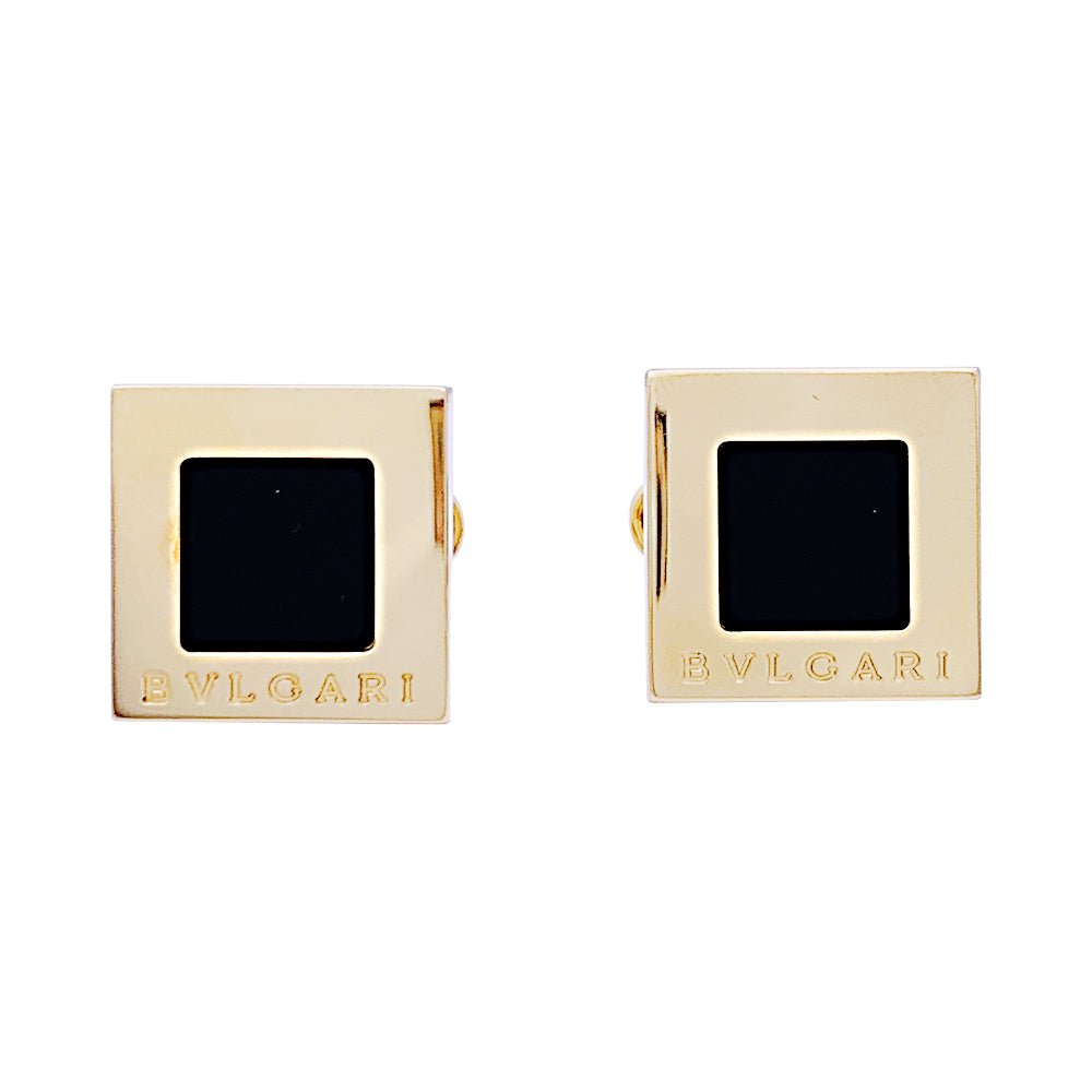 Boutons de manchette Bulgari "Quadrato" or jaune, onyx. - Castafiore