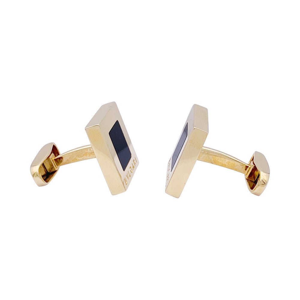 Boutons de manchette Bulgari "Quadrato" or jaune, onyx. - Castafiore