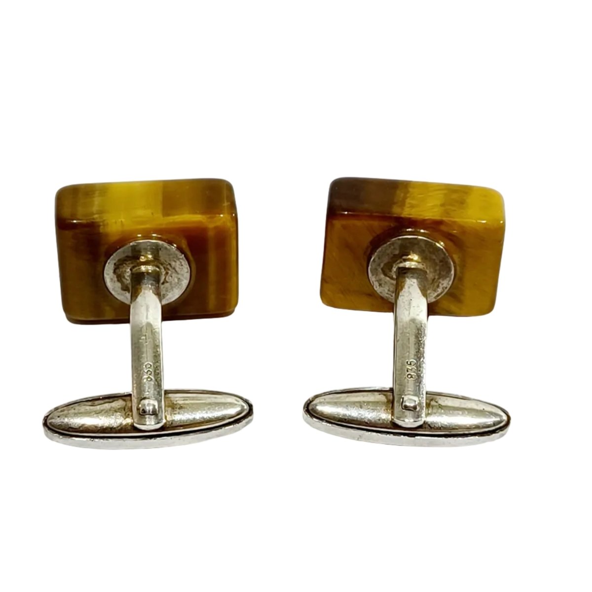 Boutons de manchette en argent et oeil - de - tigre - Castafiore