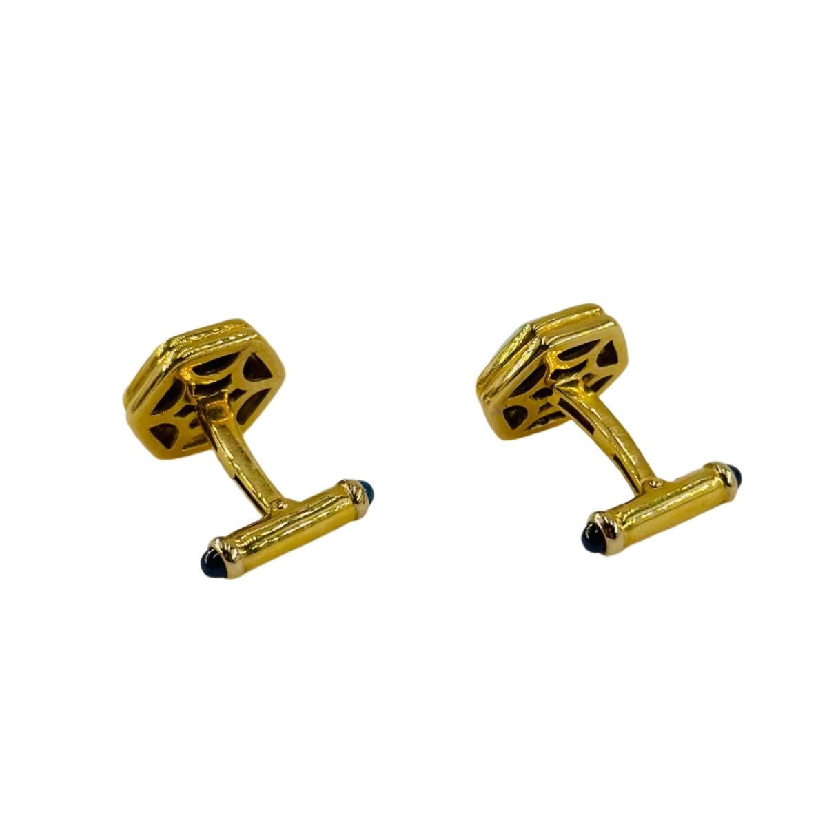 Boutons de manchette en or jaune, or blanc et saphirs