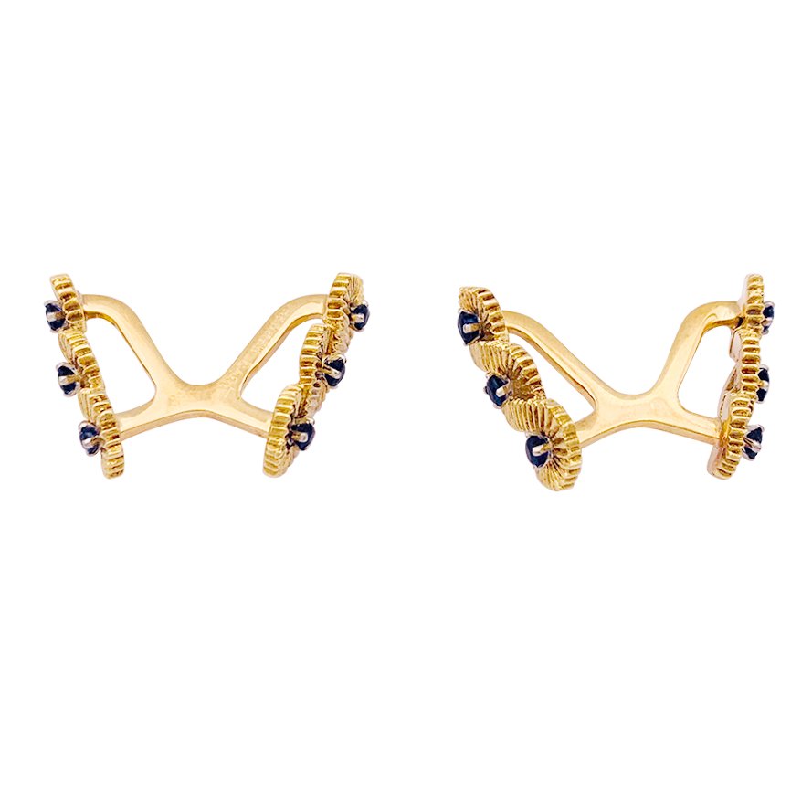 Boutons de manchette HERMÈS en or jaune, or blanc et saphirs - Castafiore