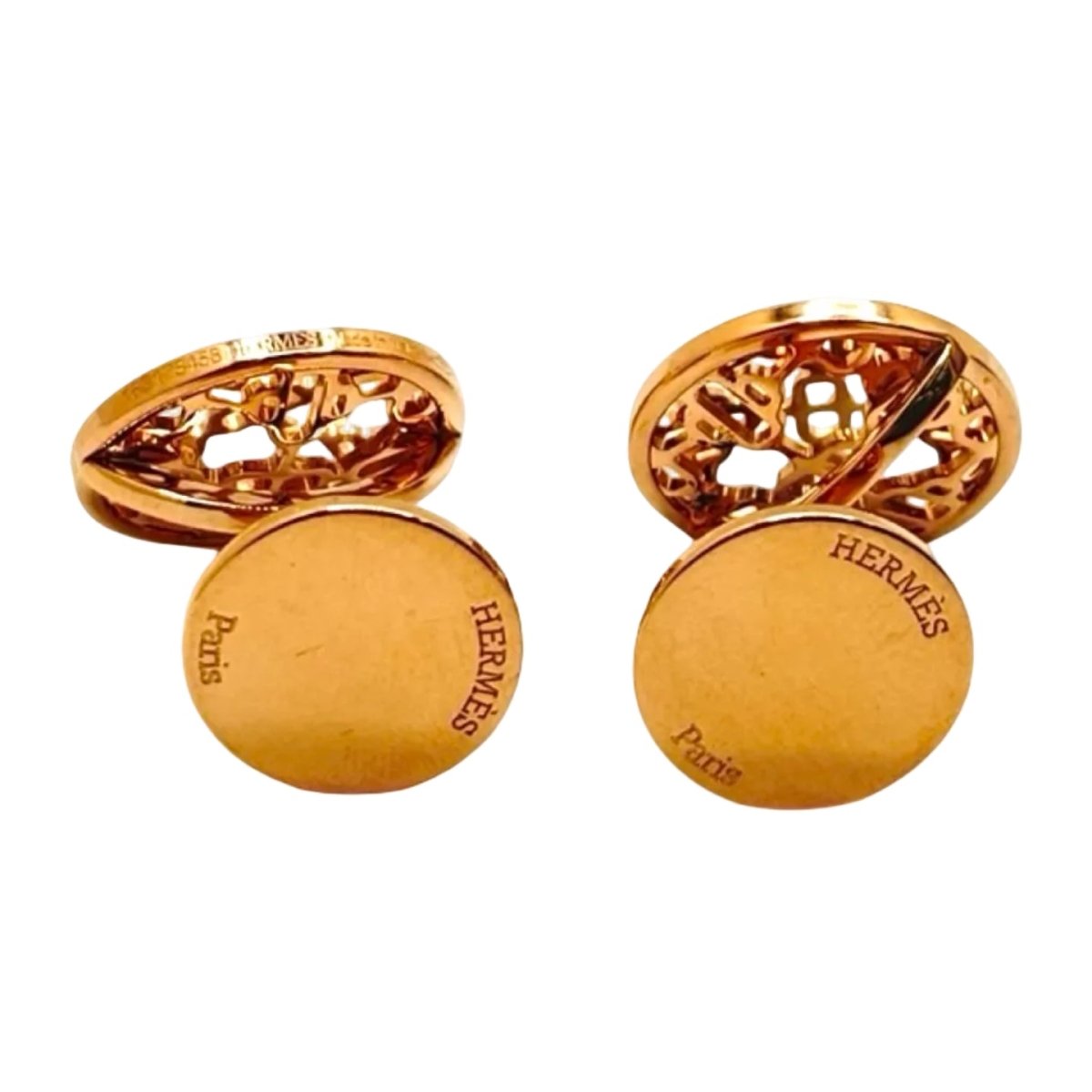 Boutons de manchette HERMÈS "Passerelle" en or rose - Castafiore