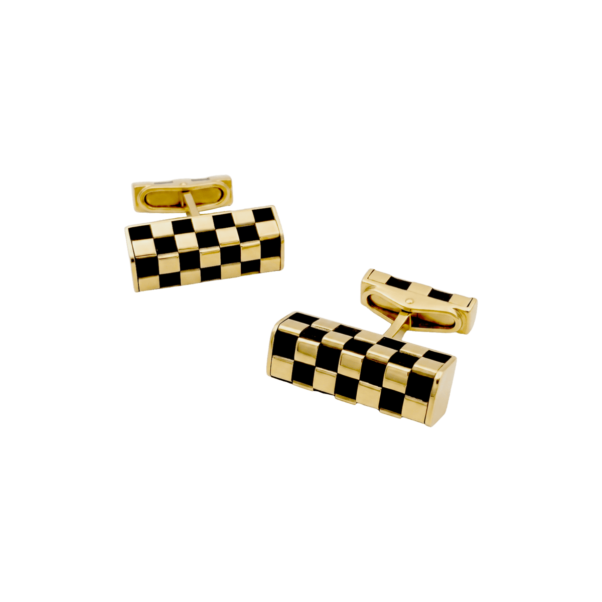 Boutons de manchette VAN CLEEF & ARPELS "Damier" en or jaune et bois - Castafiore