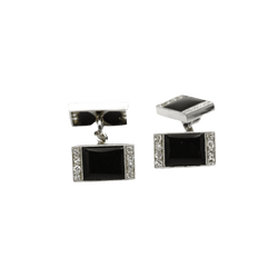 Boutons de Manchettes en or blanc, onyx et diamants - Castafiore