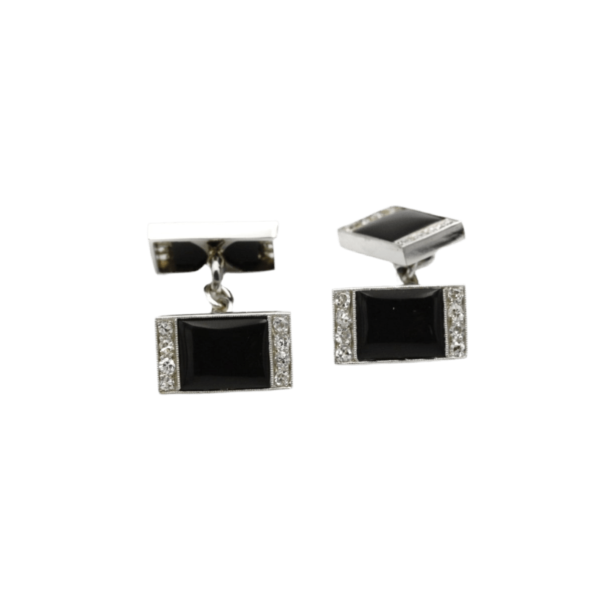 Boutons de Manchettes en or blanc, onyx et diamants - Castafiore