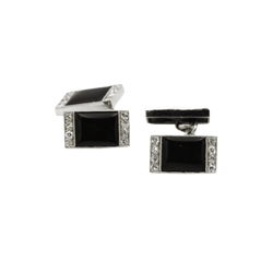 Boutons de Manchettes en or blanc, onyx et diamants - Castafiore