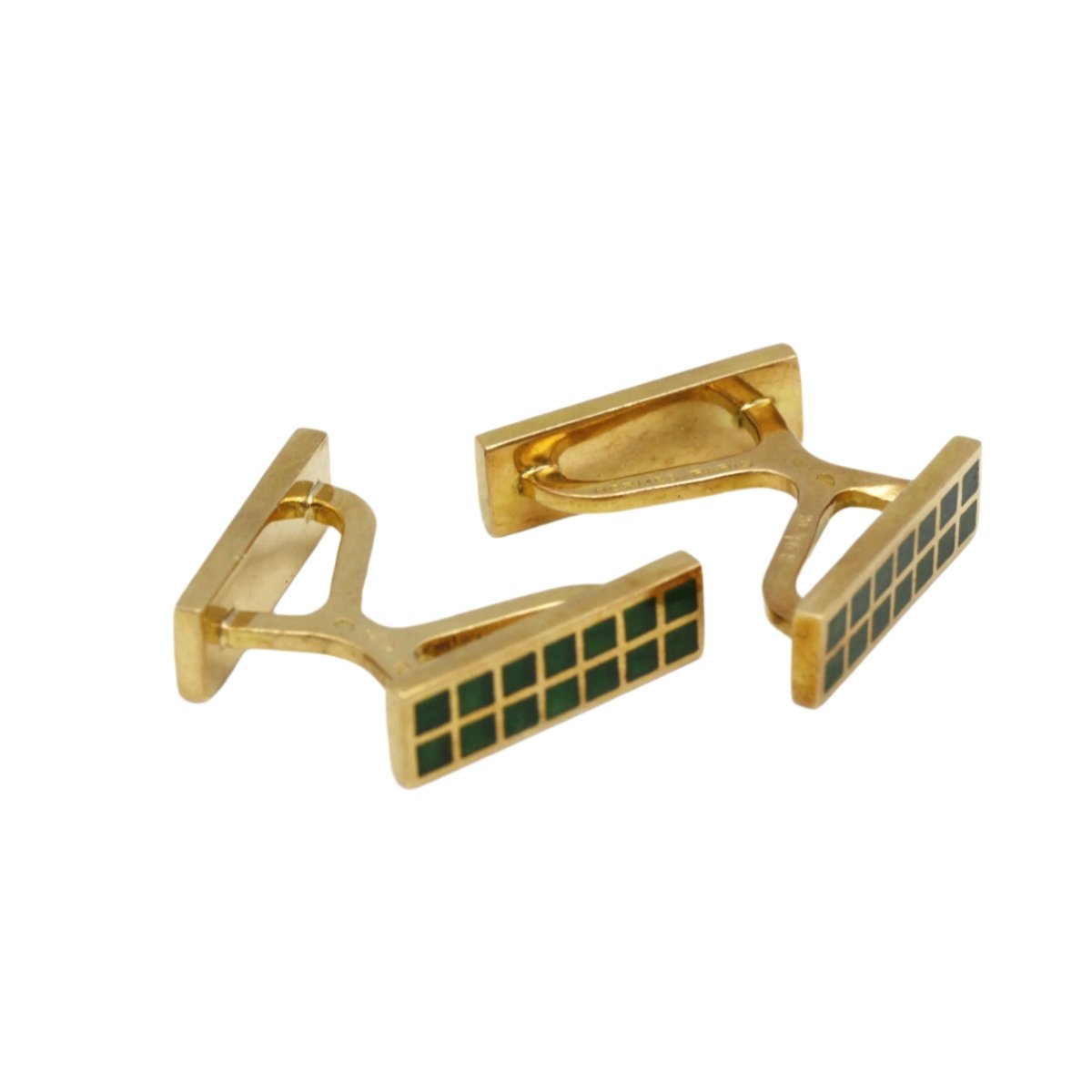 Boutons de Manchettes HERMES en or jaune et émail vert - Castafiore