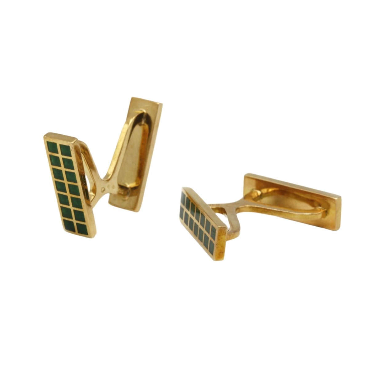 Boutons de Manchettes HERMES en or jaune et émail vert - Castafiore