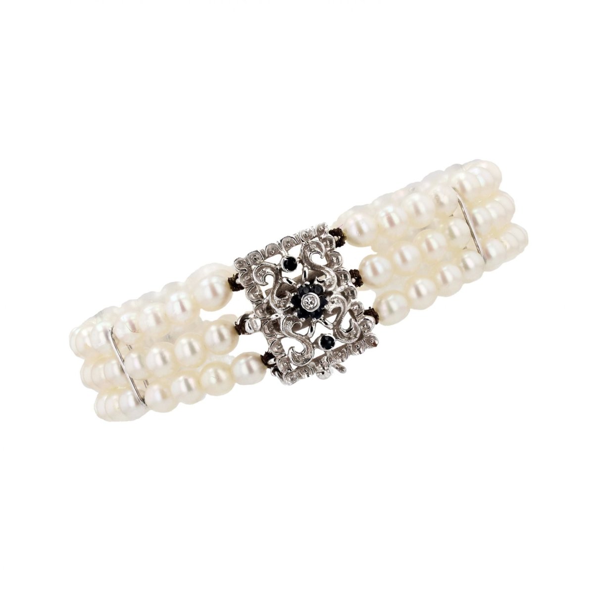 Bracelet 3 rangs de perles et son fermoir en or blanc - Castafiore