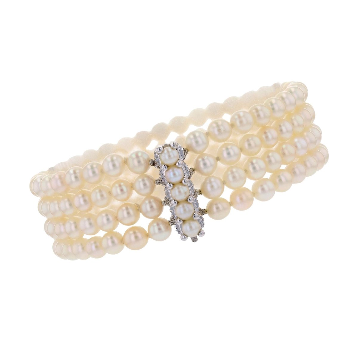 Bracelet 4 rangs en or blanc et perles de culture - Castafiore