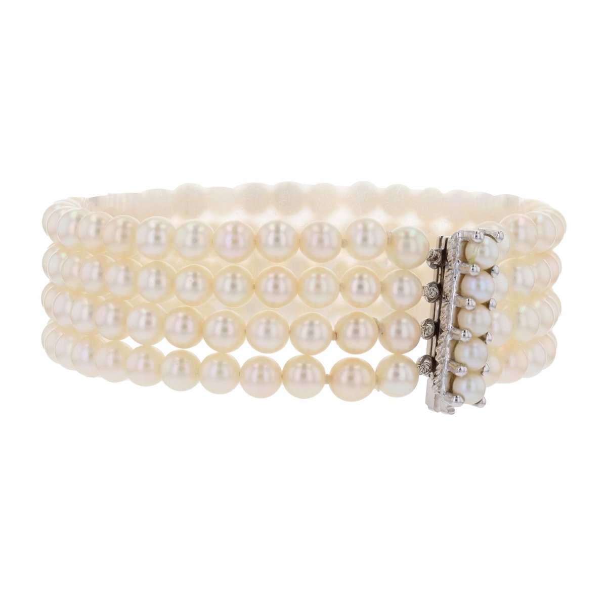 Bracelet 4 rangs en or blanc et perles de culture - Castafiore