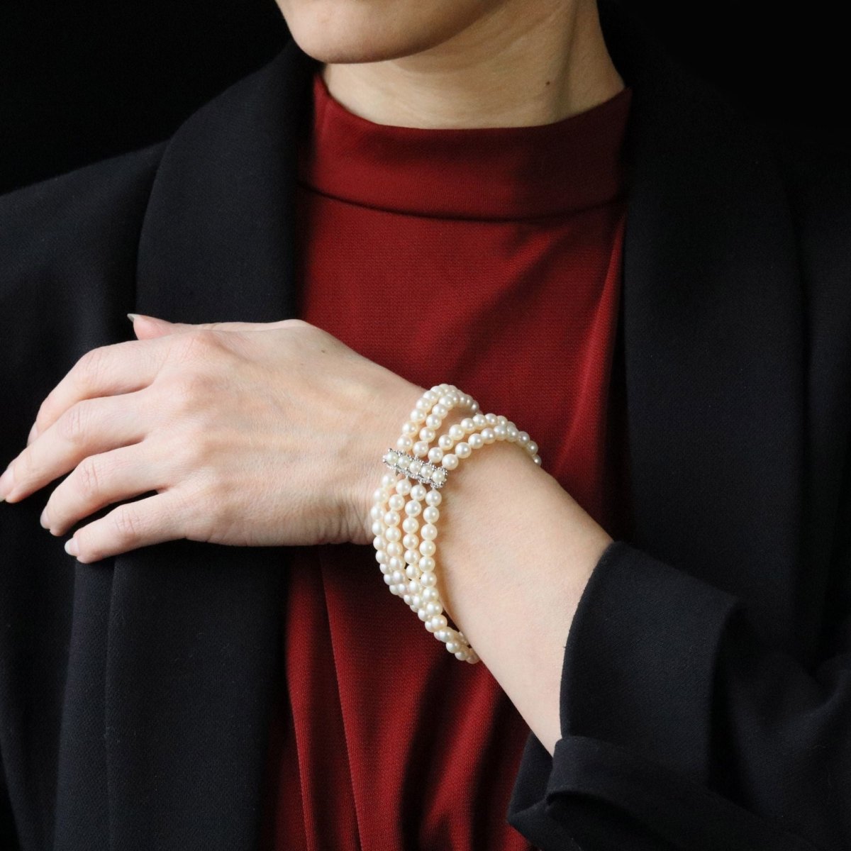 Bracelet 4 rangs en or blanc et perles de culture - Castafiore