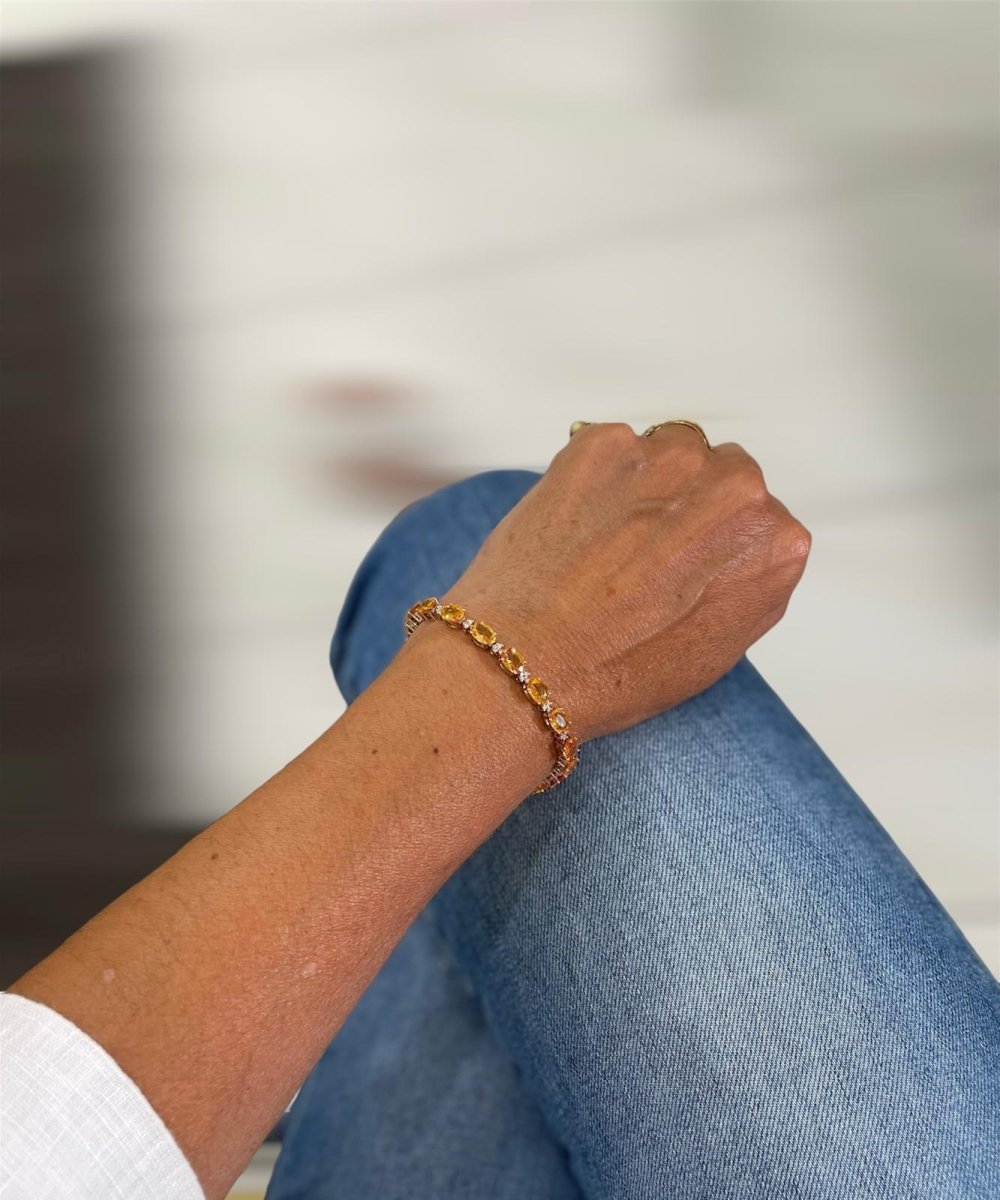 Bracelet à maillons en or rose avec diamant Padparadsha naturel de 16 CTW - Castafiore