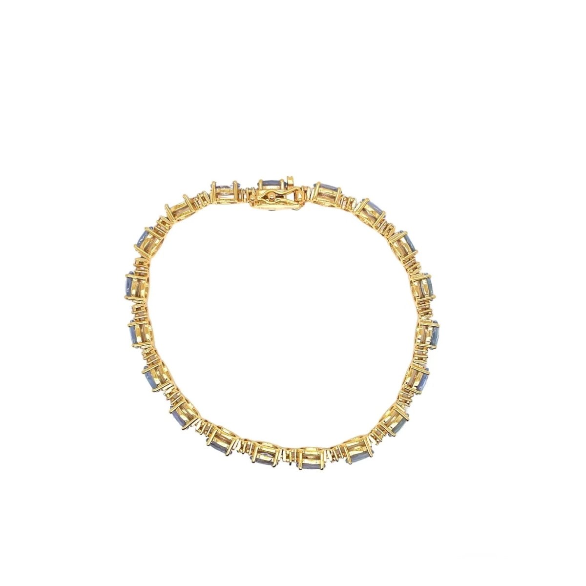 Bracelet à maillons en or rose avec saphir bleu clair et diamant CTW 14 - Castafiore