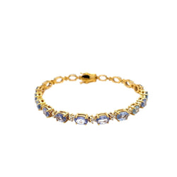 Bracelet à maillons en or rose avec saphir bleu clair et diamant CTW 14 - Castafiore