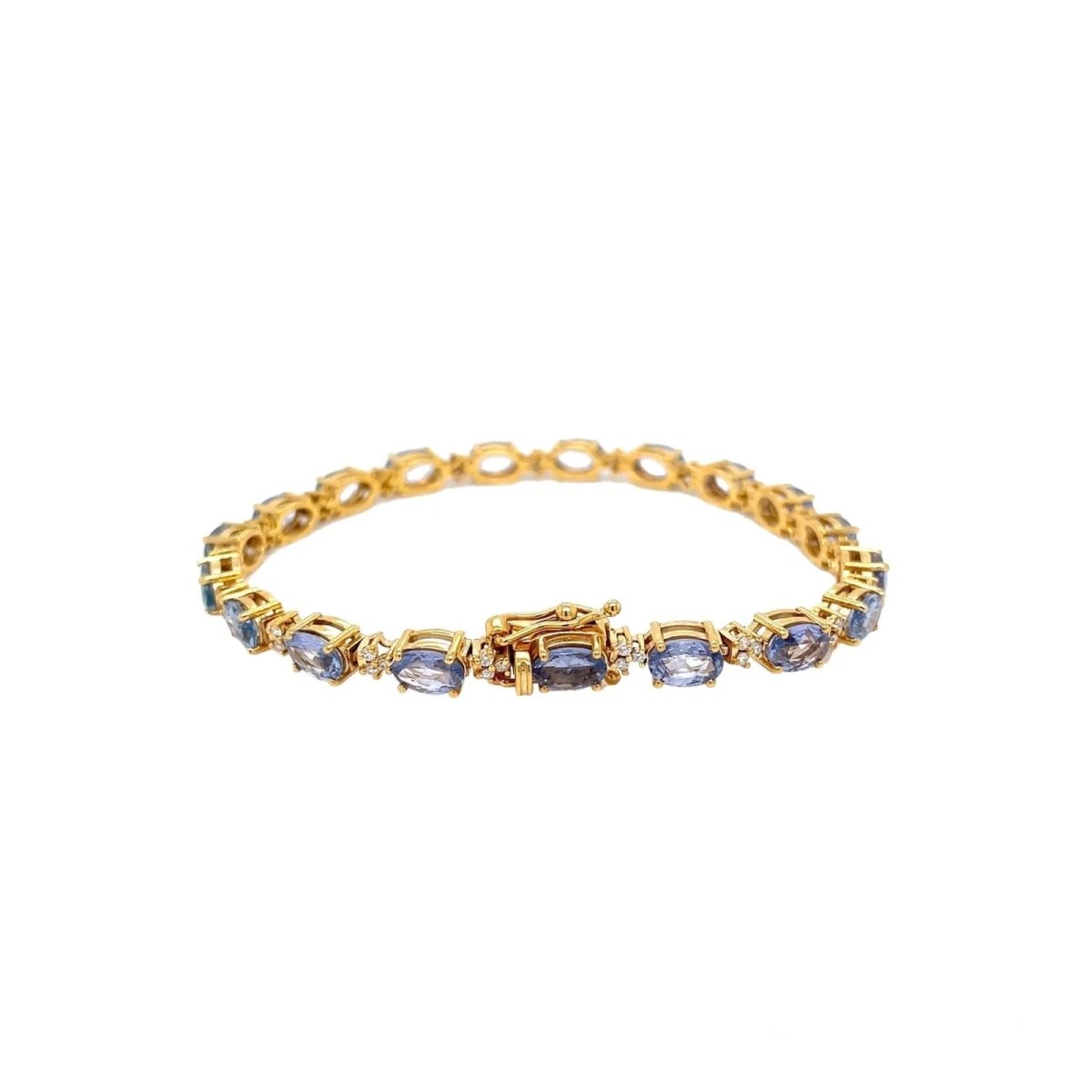 Bracelet à maillons en or rose avec saphir bleu clair et diamant CTW 14 - Castafiore