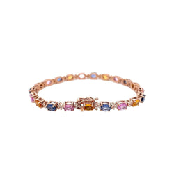 Bracelet à maillons en or rose avec saphir multicolore et diamant CTW 11 - Castafiore