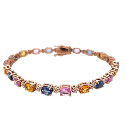 Bracelet à maillons en or rose avec saphir multicolore et diamant CTW 11 - Castafiore