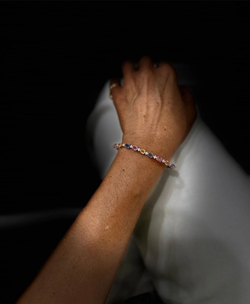 Bracelet à maillons en or rose avec saphir multicolore et diamant CTW 11 - Castafiore