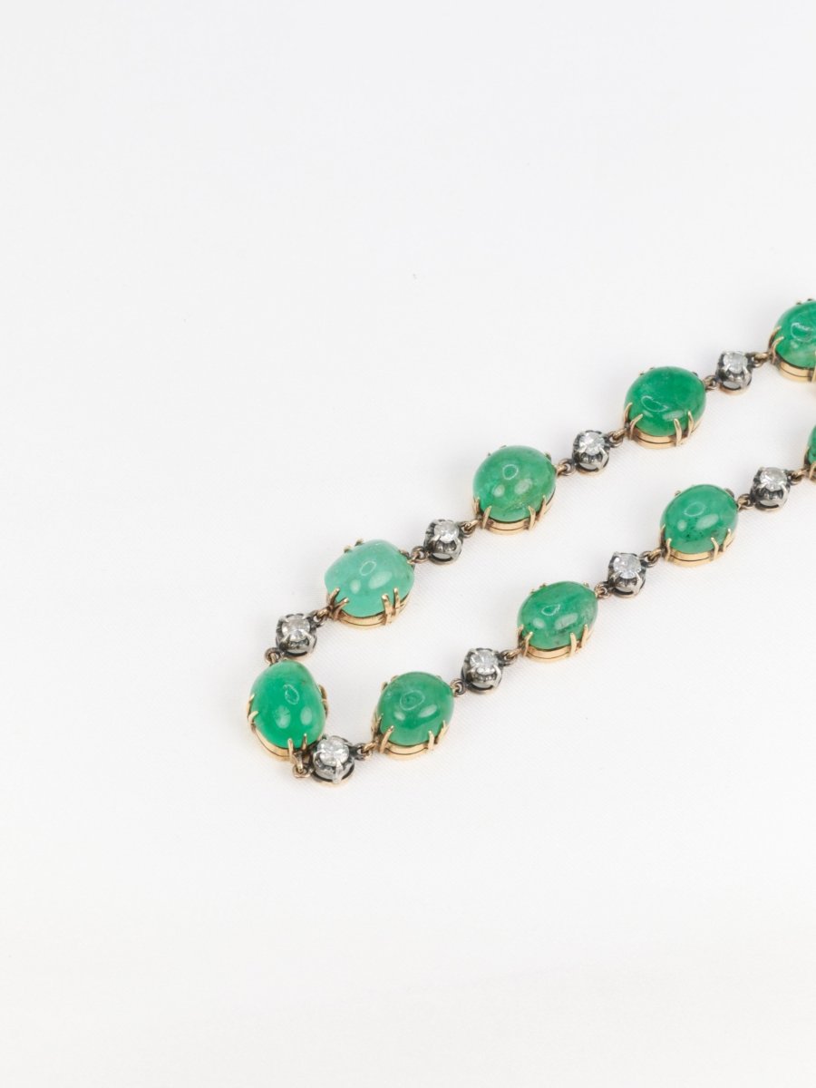 Bracelet ancien cabochons d'émeraudes or jaune diamants - Castafiore