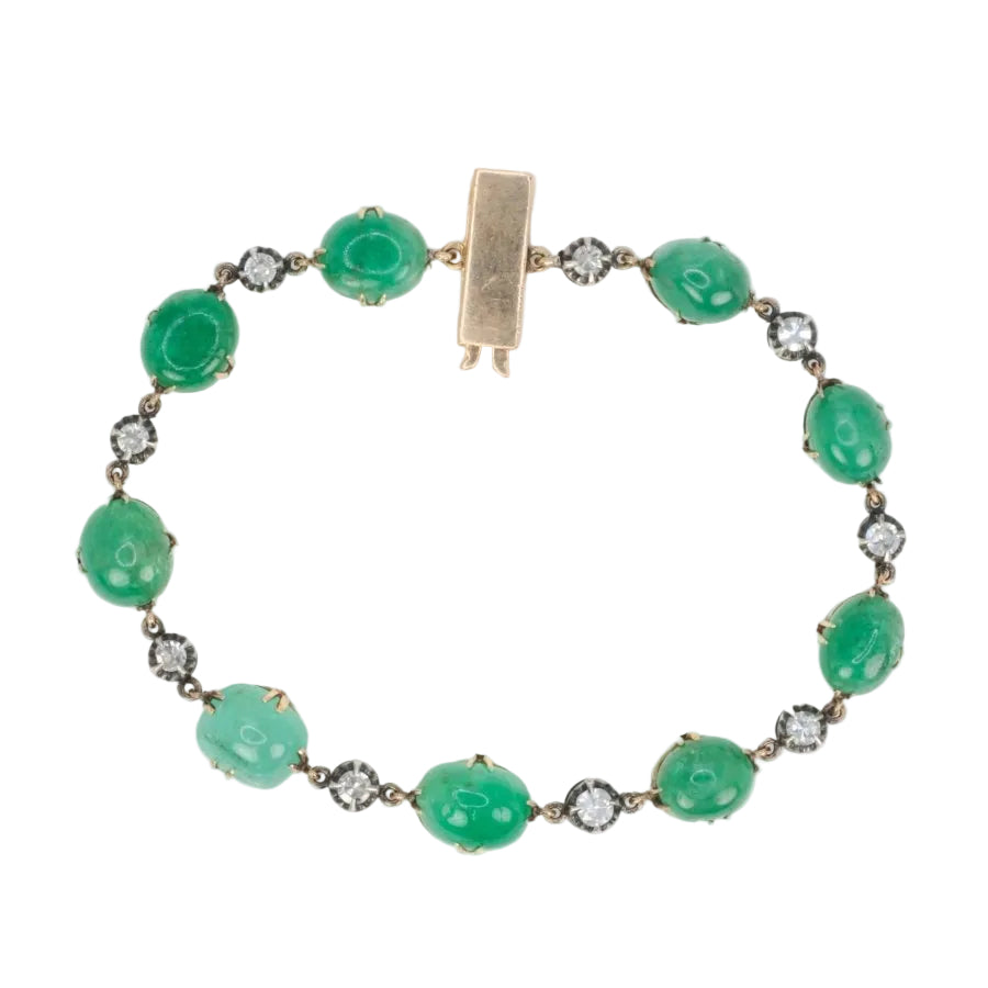 Bracelet ancien cabochons d'émeraudes or jaune diamants - Castafiore