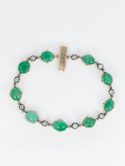 Bracelet ancien cabochons d'émeraudes or jaune diamants - Castafiore