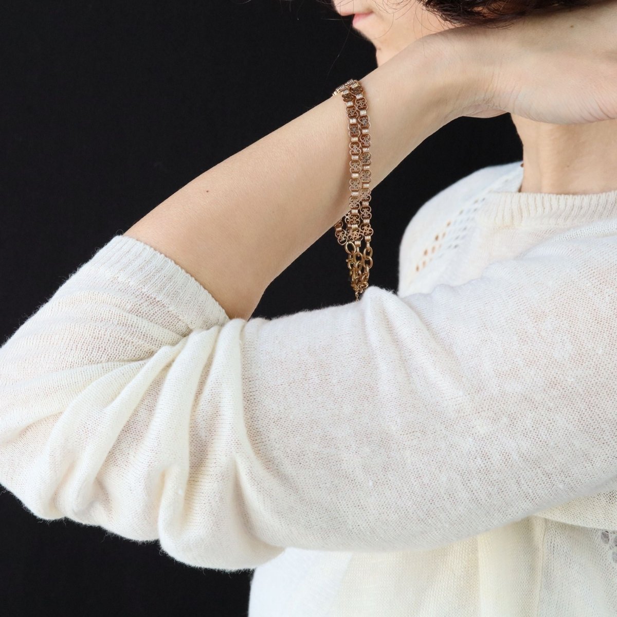 Bracelet ancien double rangs en or rose - Castafiore