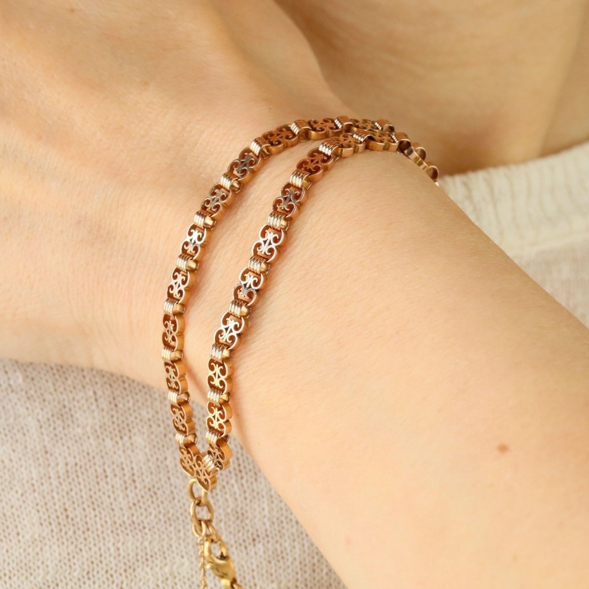 Bracelet ancien double rangs en or rose - Castafiore