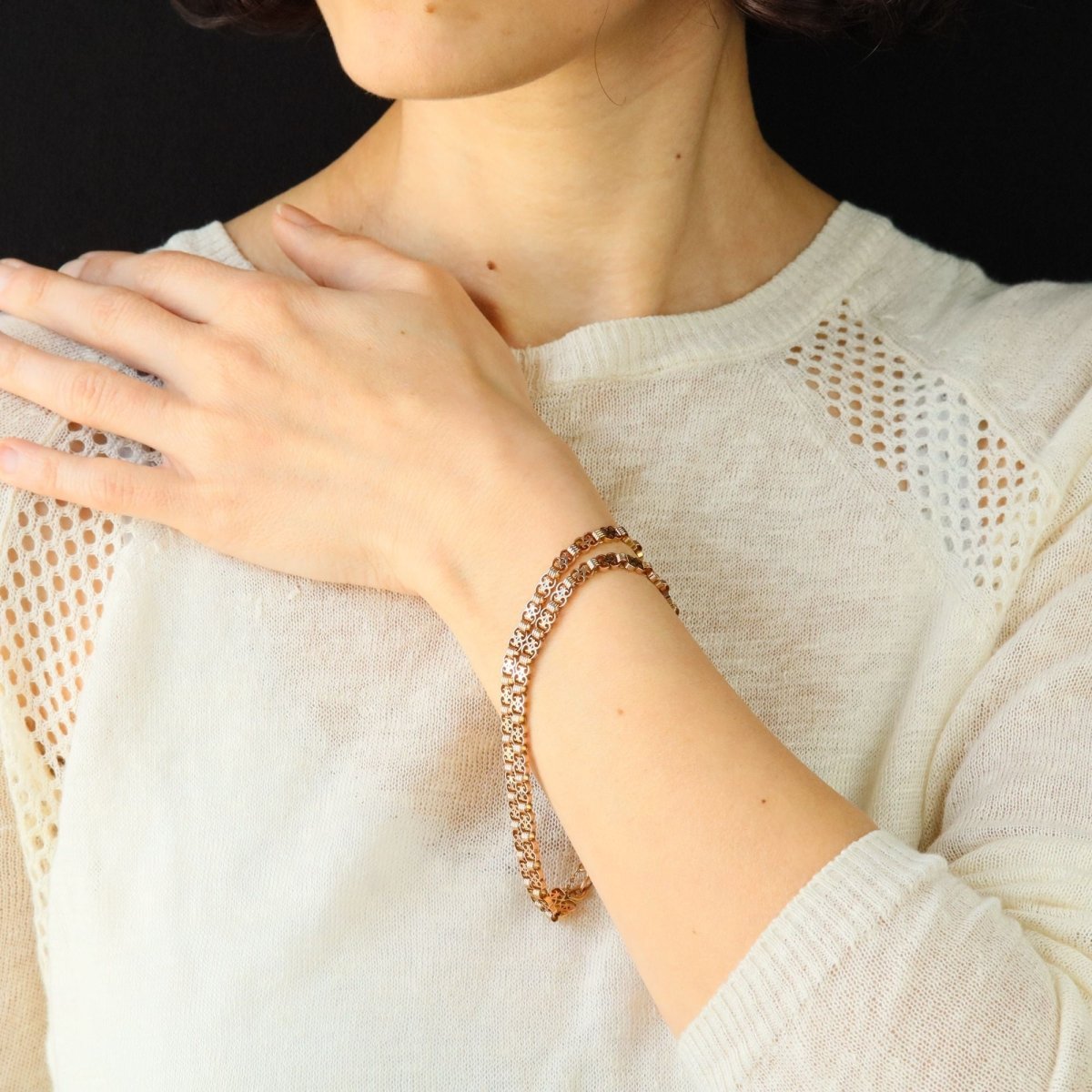 Bracelet ancien double rangs en or rose - Castafiore