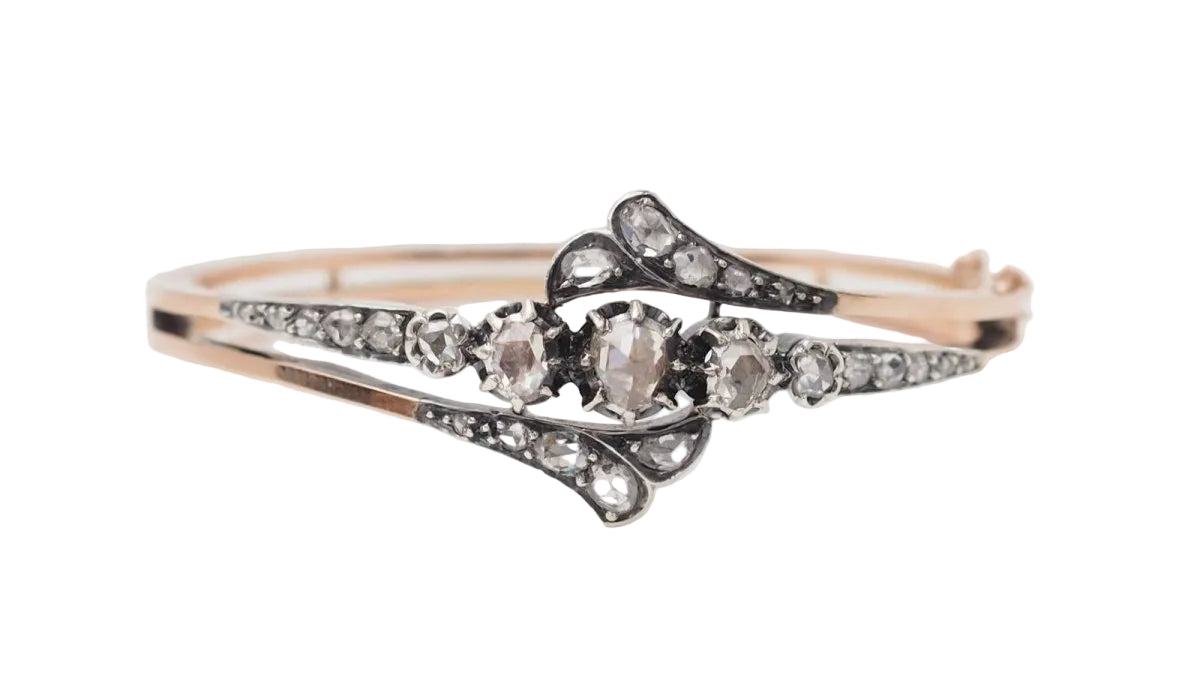 Bracelet ancien du XIX ème siècle en or rose et argent serti de diamants - Castafiore