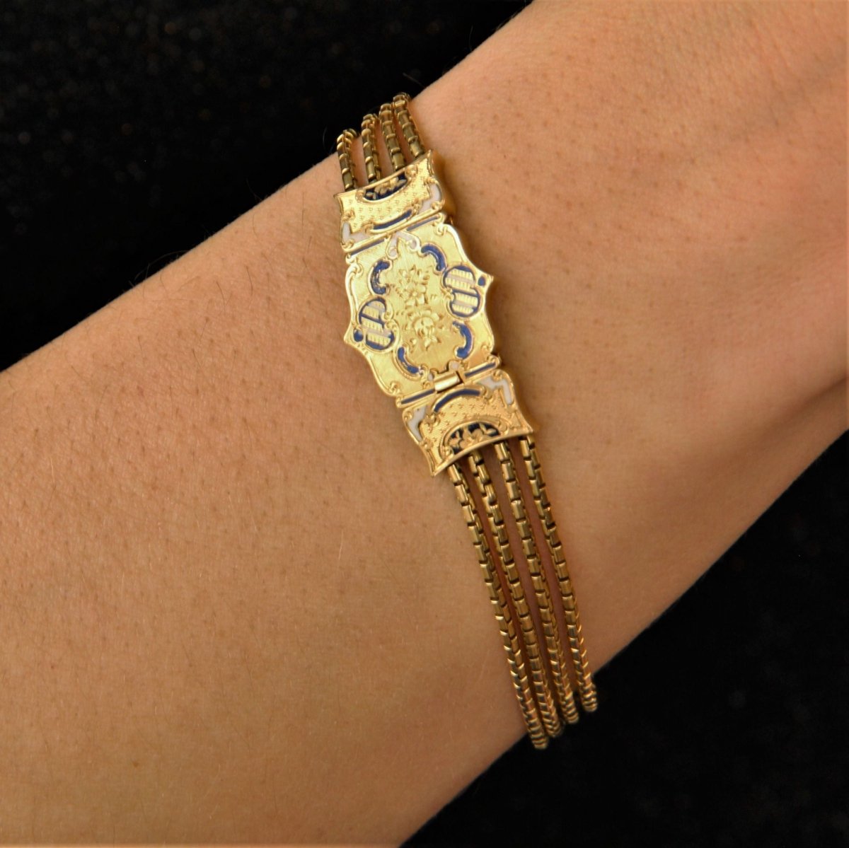 Bracelet ancien en or et son fermoir émaillé - Castafiore