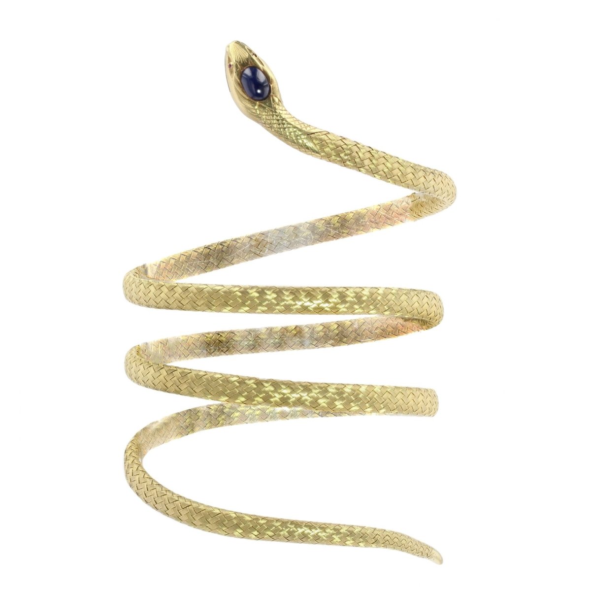 Bracelet ancien en or serpent et saphir cabochon - Castafiore