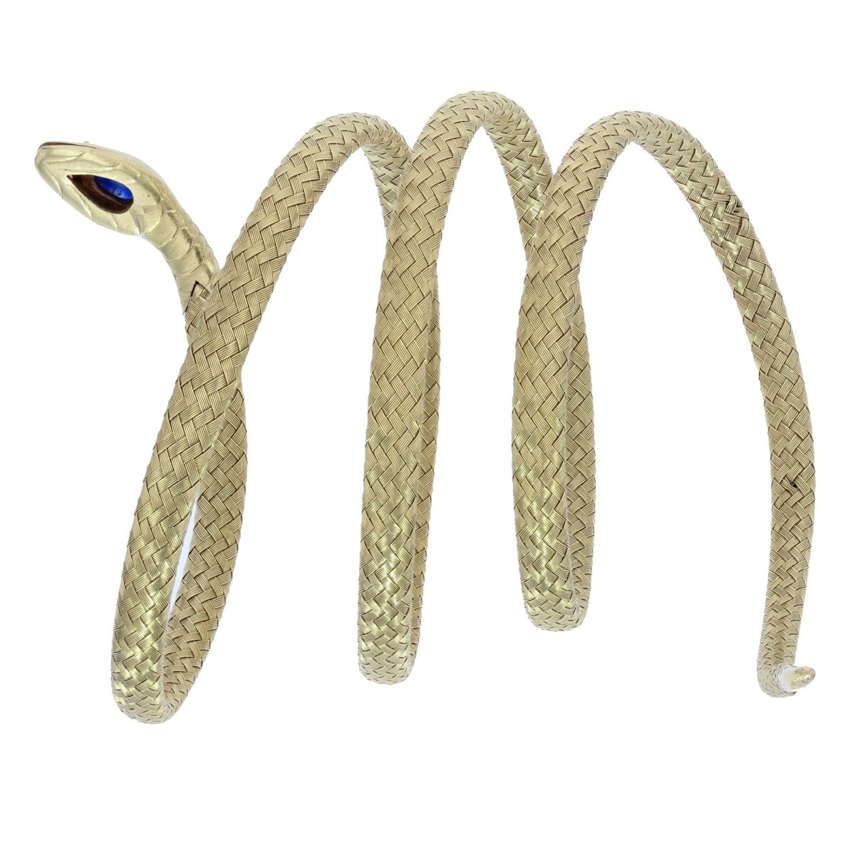 Bracelet ancien en or serpent et saphir cabochon - Castafiore