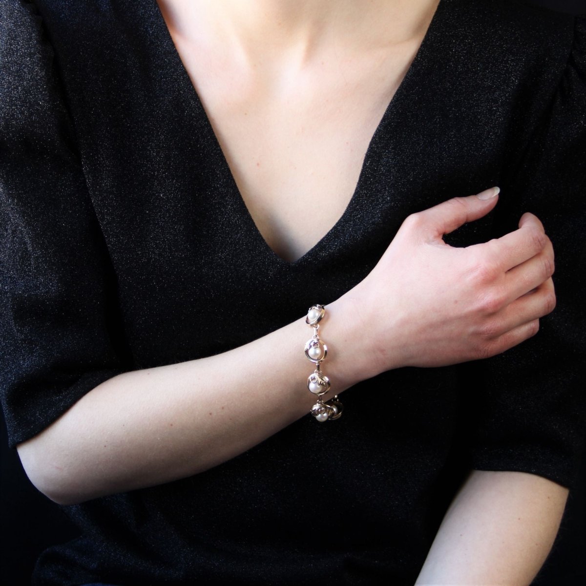 Bracelet ancien en vermeil et perles de culture - Castafiore