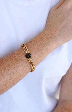 Bracelet Ancien Gourmette Or jaune et Grenat - Castafiore