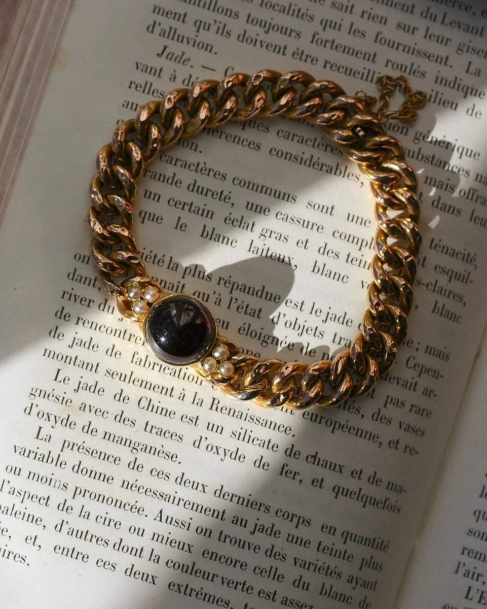 Bracelet Ancien Gourmette Or jaune et Grenat - Castafiore