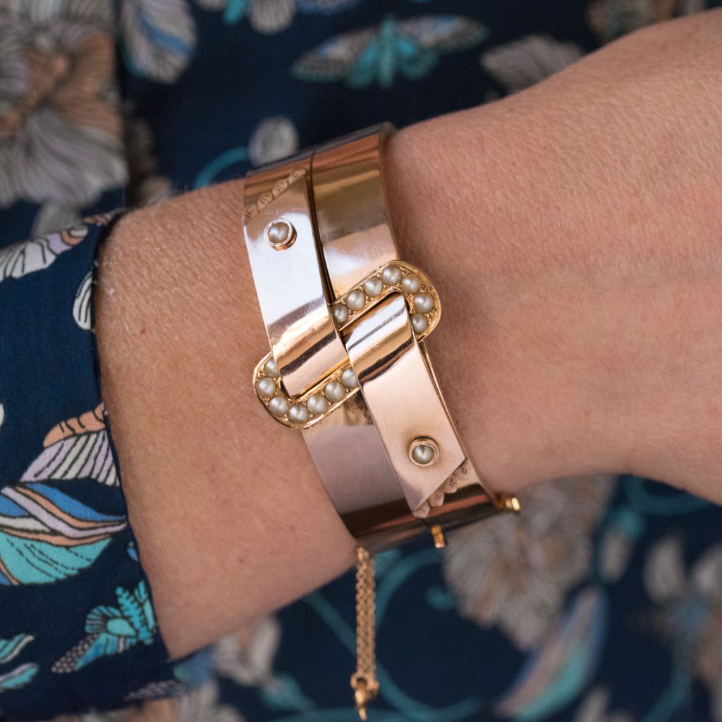 Bracelet ancien jonc ceinture perles fines - Castafiore