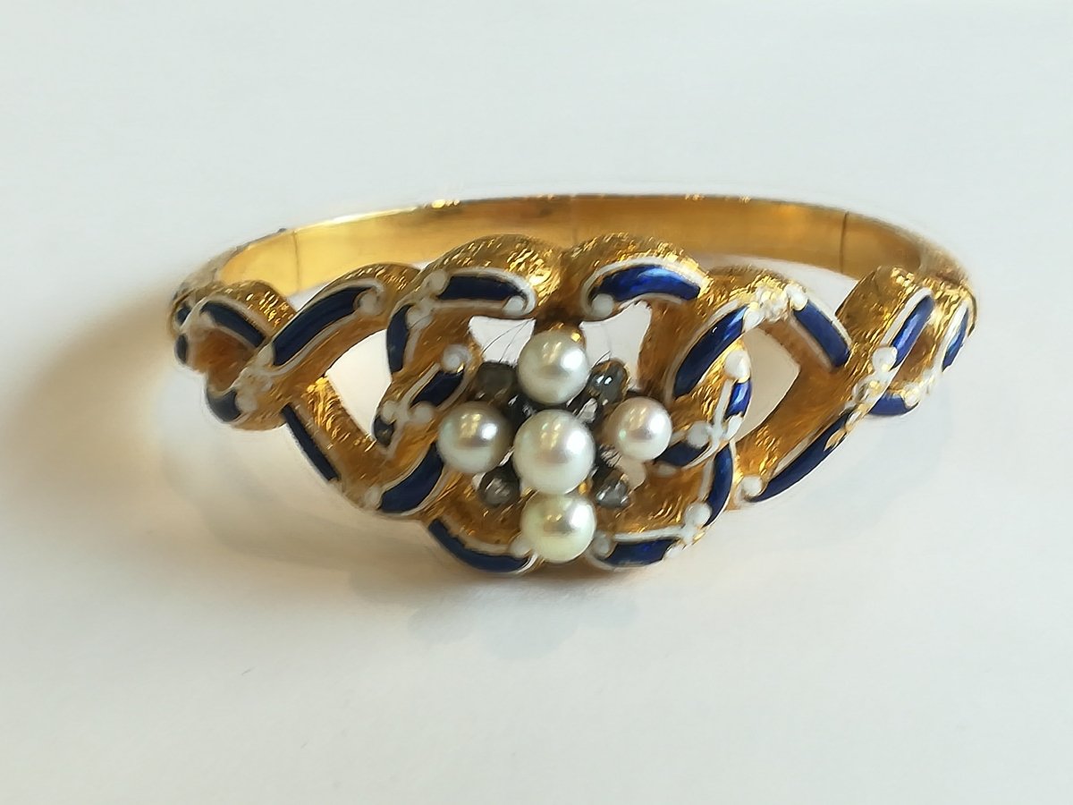 Bracelet ancien Or Email Perles Diamants - Castafiore