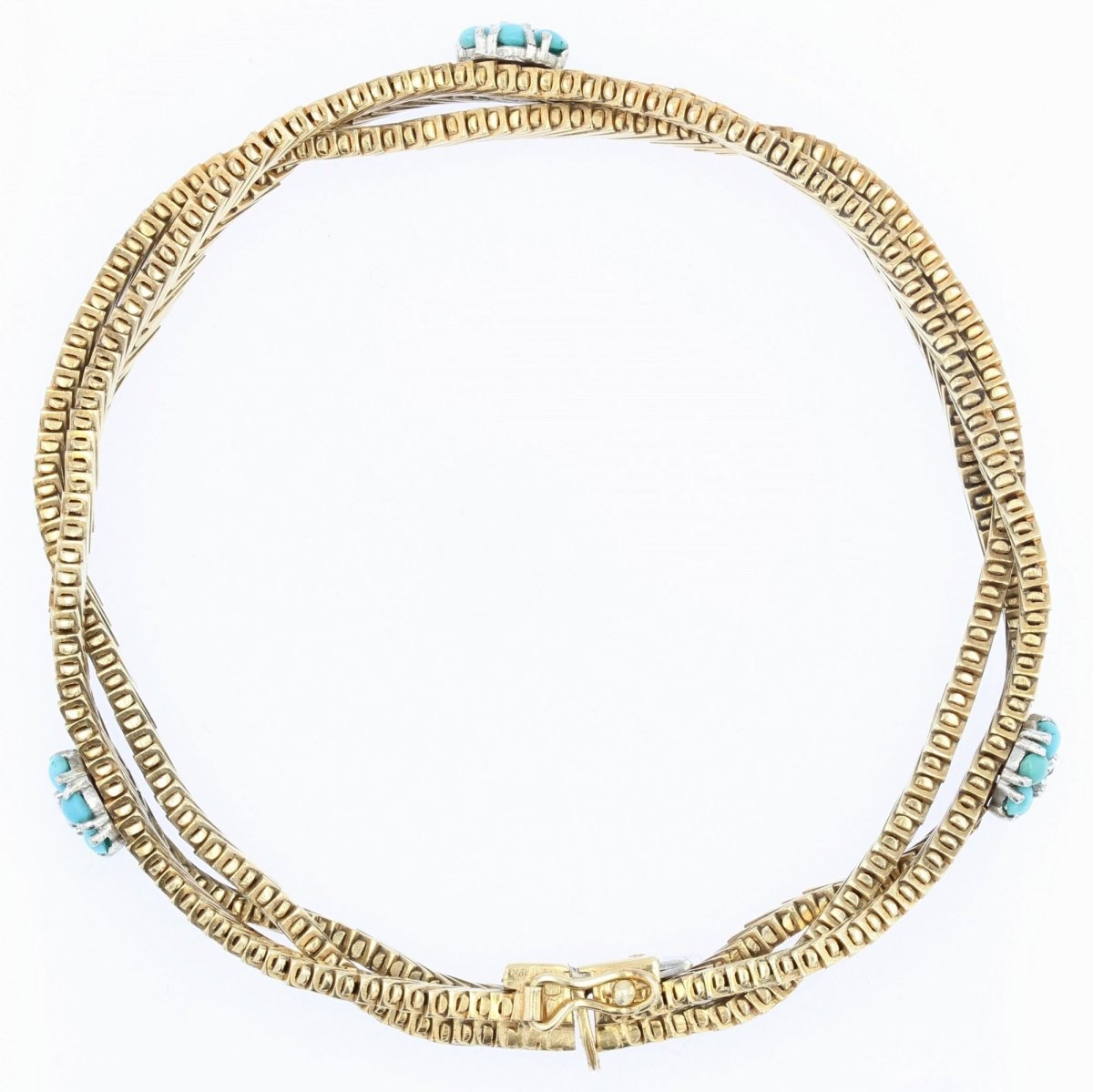 Bracelet ancien or et fleurs de turquoises et diamants - Castafiore