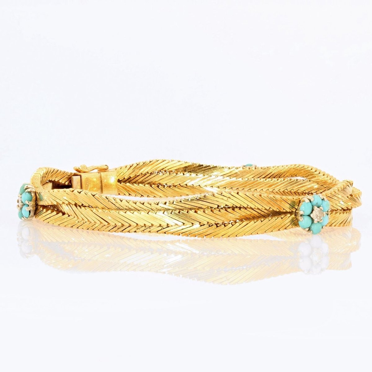 Bracelet ancien or et fleurs de turquoises et diamants - Castafiore