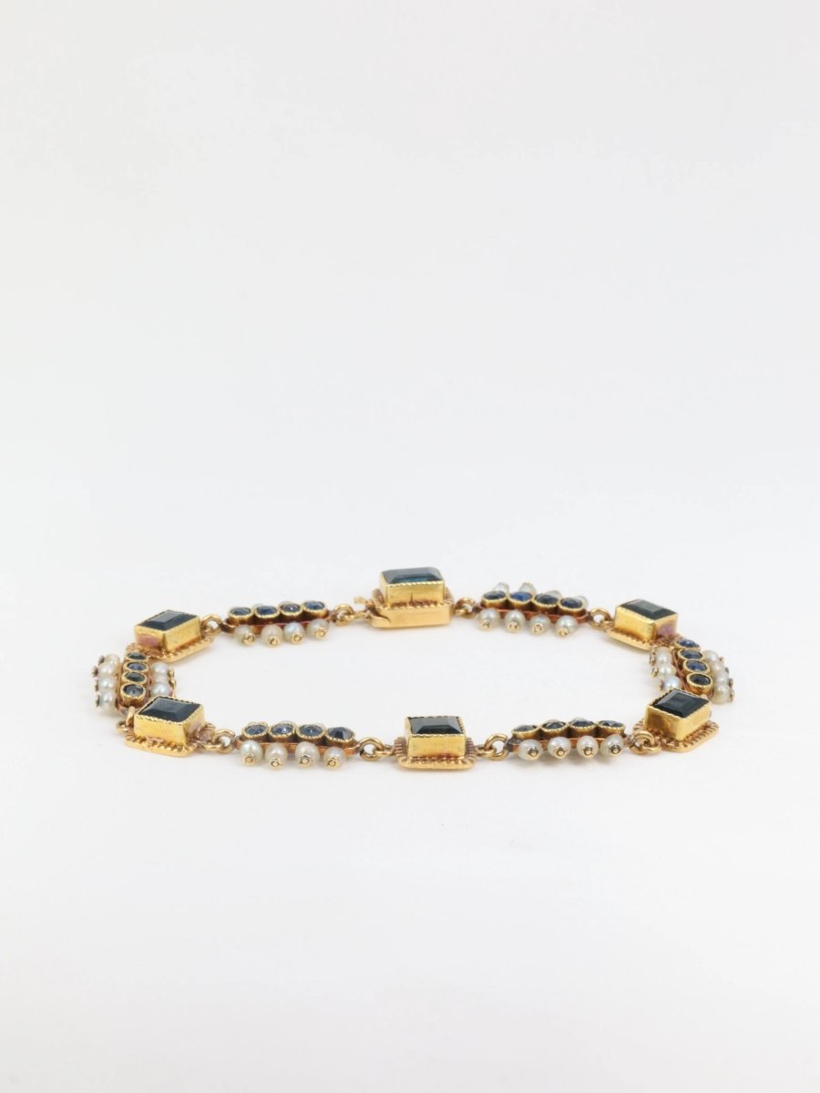 Bracelet ancien or jaune saphirs perles fines - Castafiore