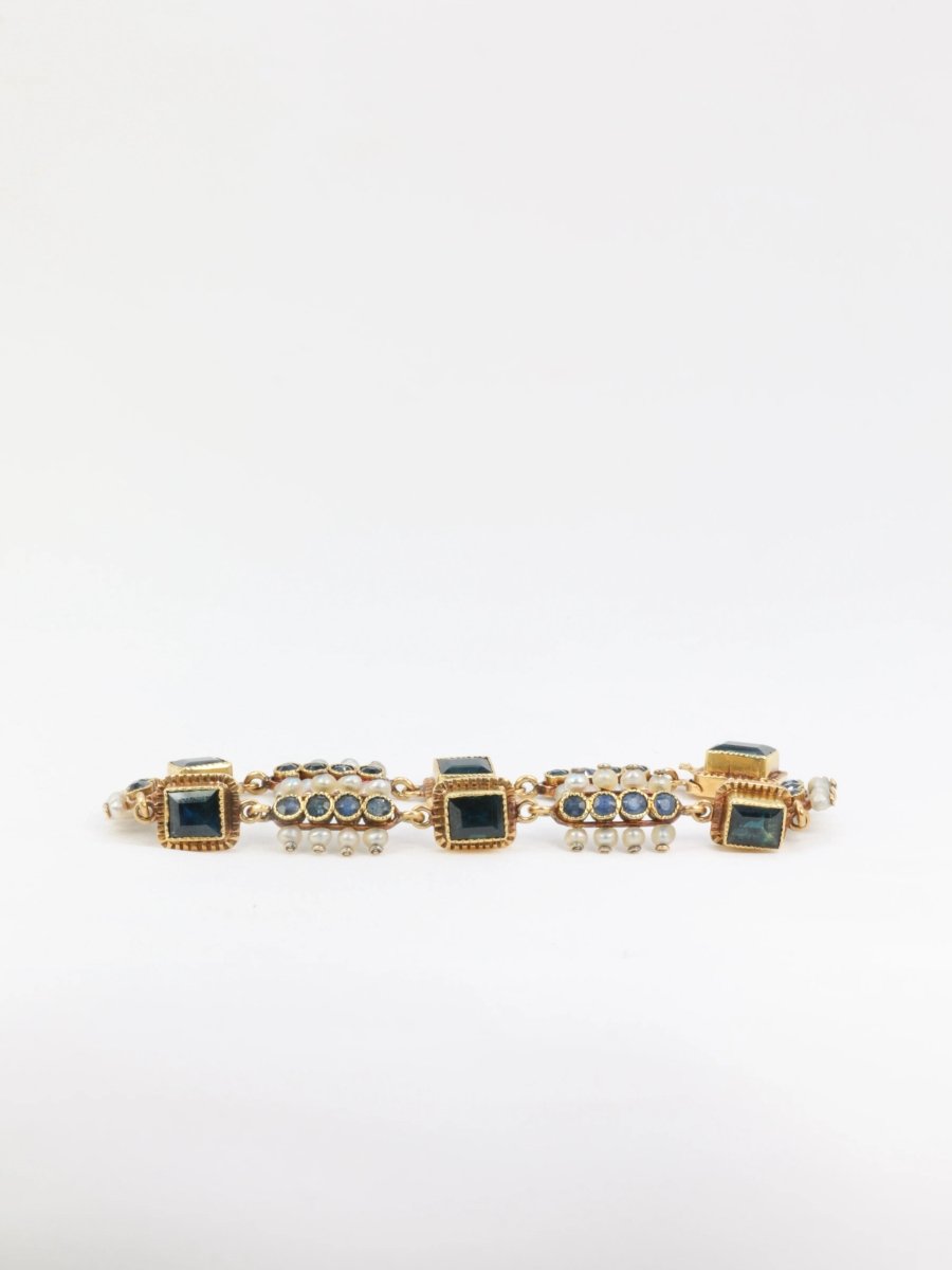 Bracelet ancien or jaune saphirs perles fines - Castafiore